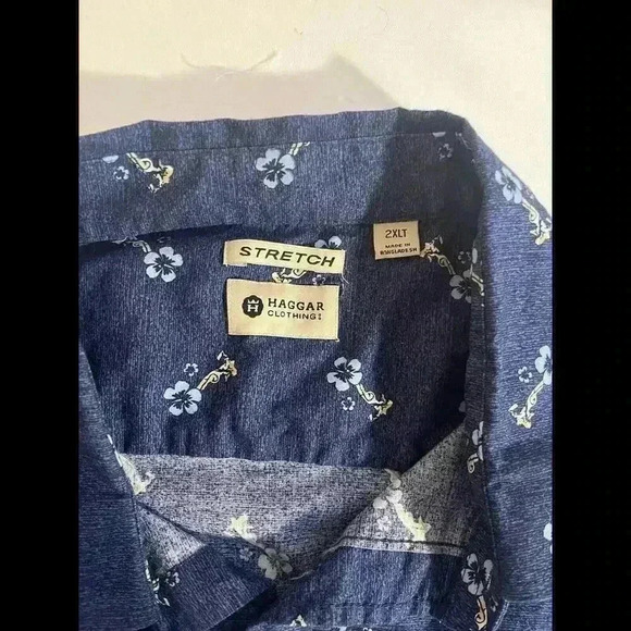 2XL Men’s Hawaiian Button Down Floral‎ Design, Blue. 2XL Haggar Collection - Picture 1 of 9